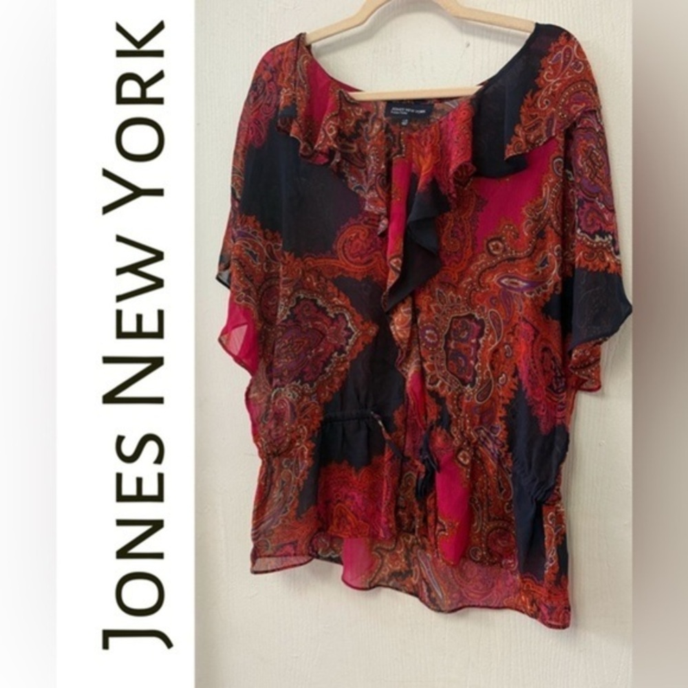 Jones New York Ruffled Red and Black Blouse